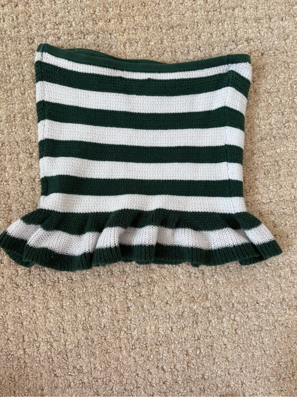 Striped Green and White Knit Ruffle Hem American Eagle Tube Top